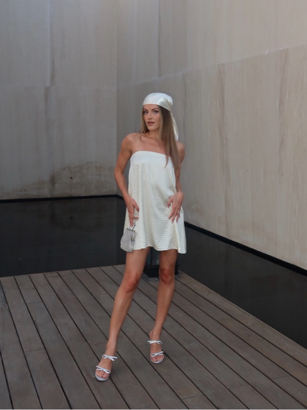 WeWoreWhat Ivory Strapless Rhinestone Mini Dress